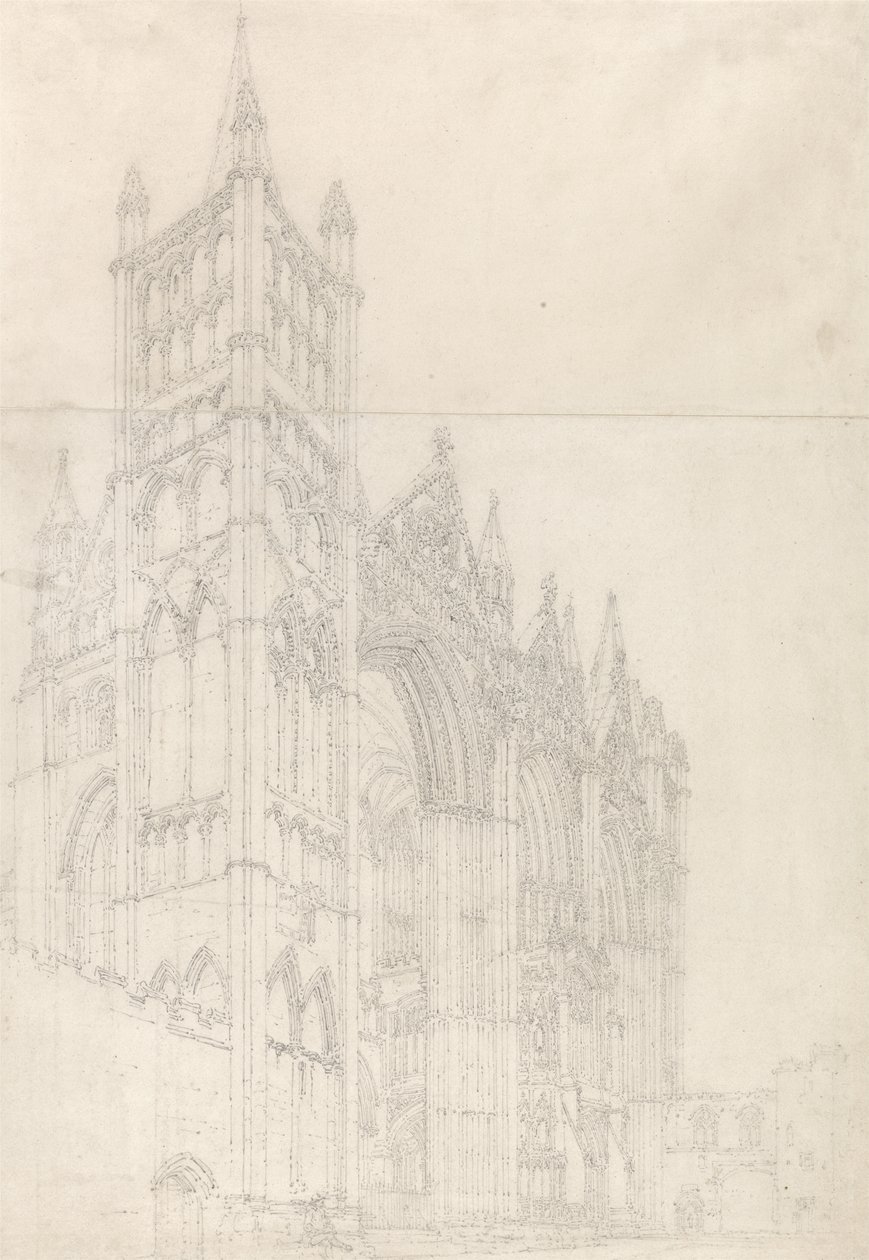 Peterborough Cathedral, Huntingdonshire, ca. 1794 (grafit på to sammenføjede ark papir) af Thomas Girtin