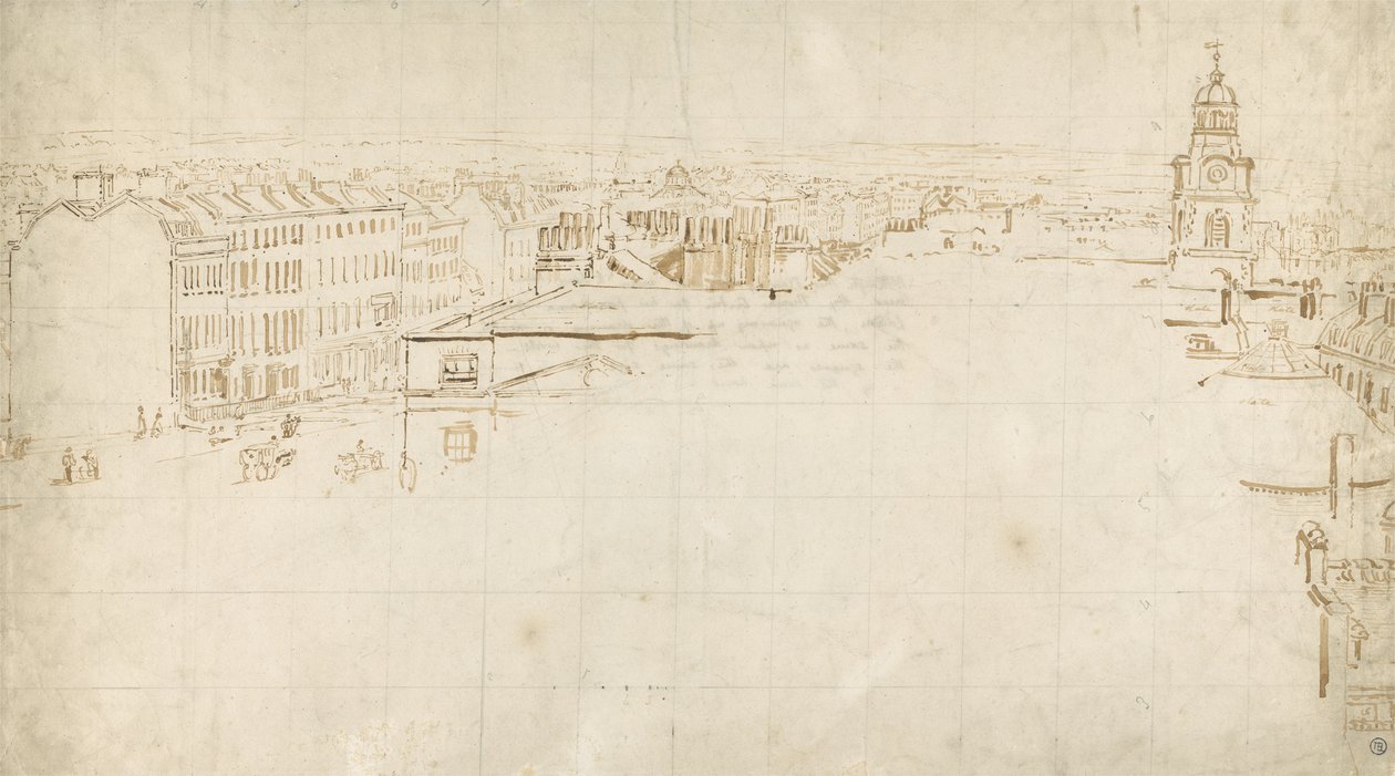 Skitse til Eidometropolis, ca. 1801 (blæk på papir) af Thomas Girtin