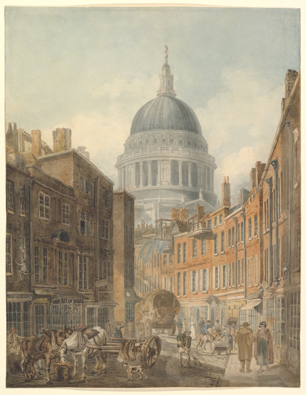 St. Paul’s Cathedral, set fra St. Martin’s-le-Grand af Thomas Girtin