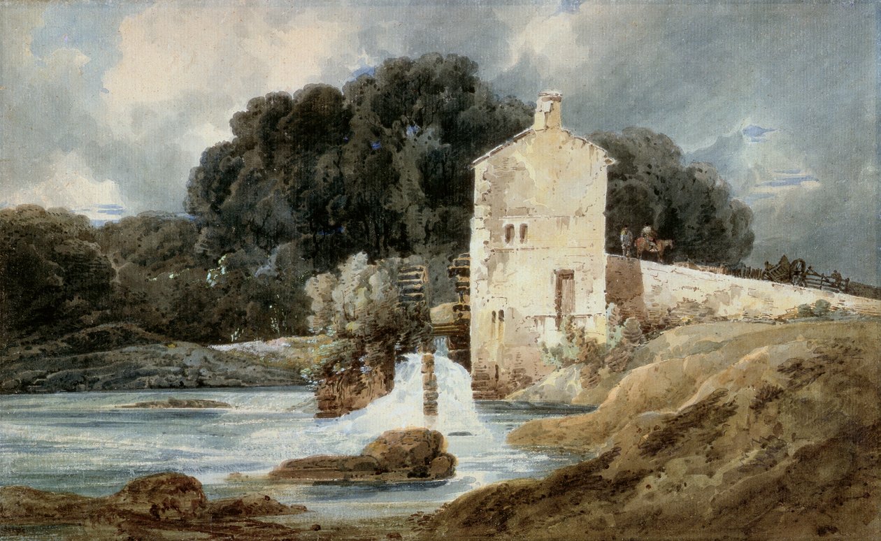 The Abbey Mill, Knaresborough, ca. 1801 (akvarel med kropsfarve over grafit på lagt papir) af Thomas Girtin