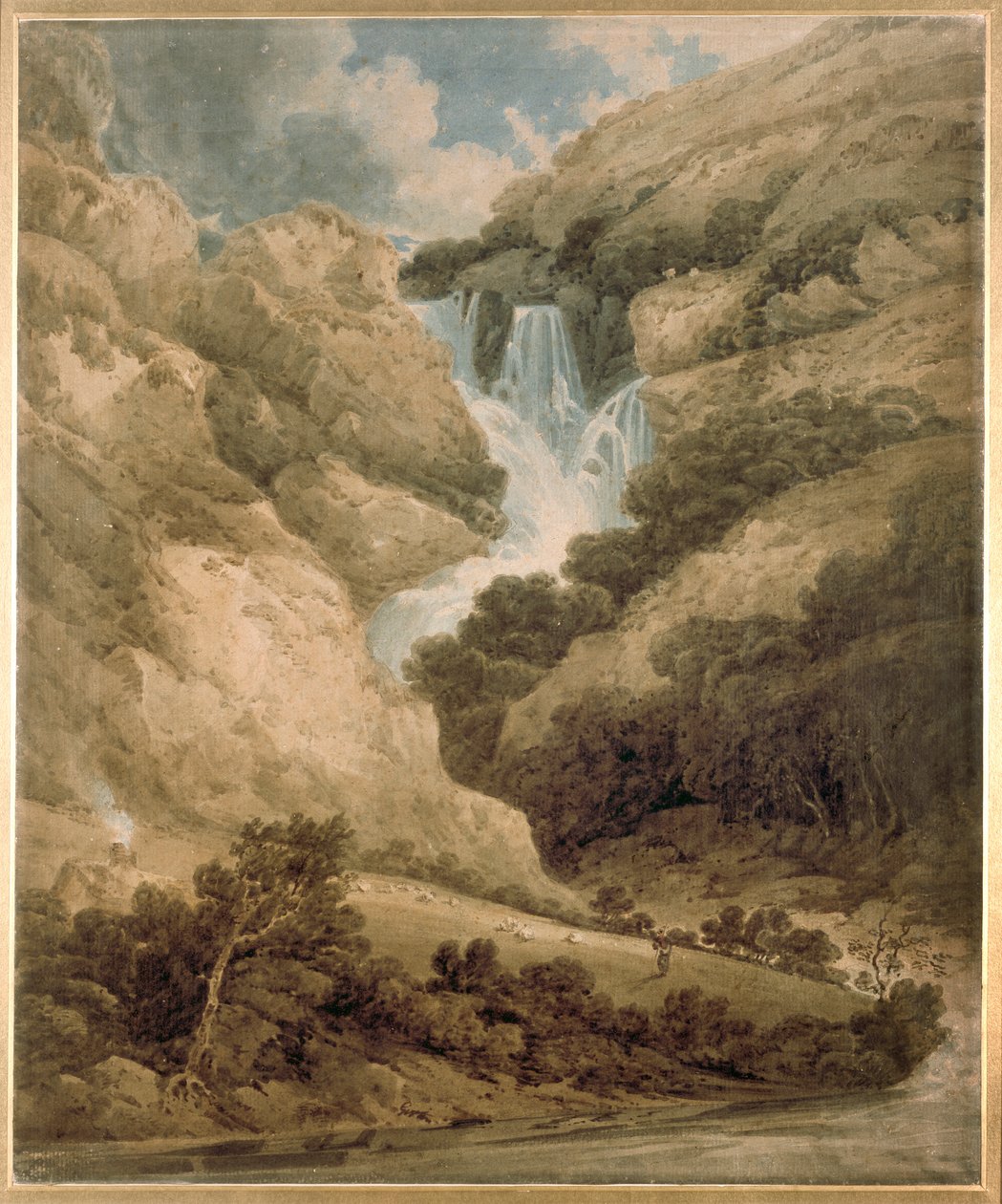 The Gorge of Wathenlath with the Falls of Lodore, Derwentwater, c1801 af Thomas Girtin