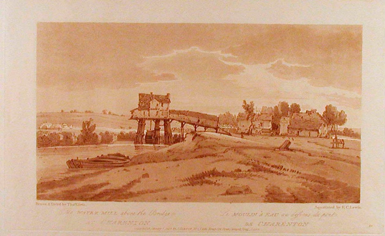 Die Wassermühle über der Brücke bei Charenton af Thomas Girtin
