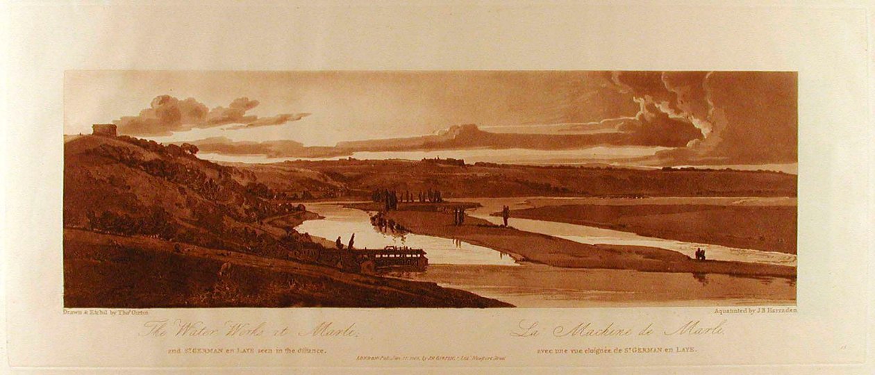 Die Wasserwerke von Marli und St. Germain en Laye in der Ferne af Thomas Girtin