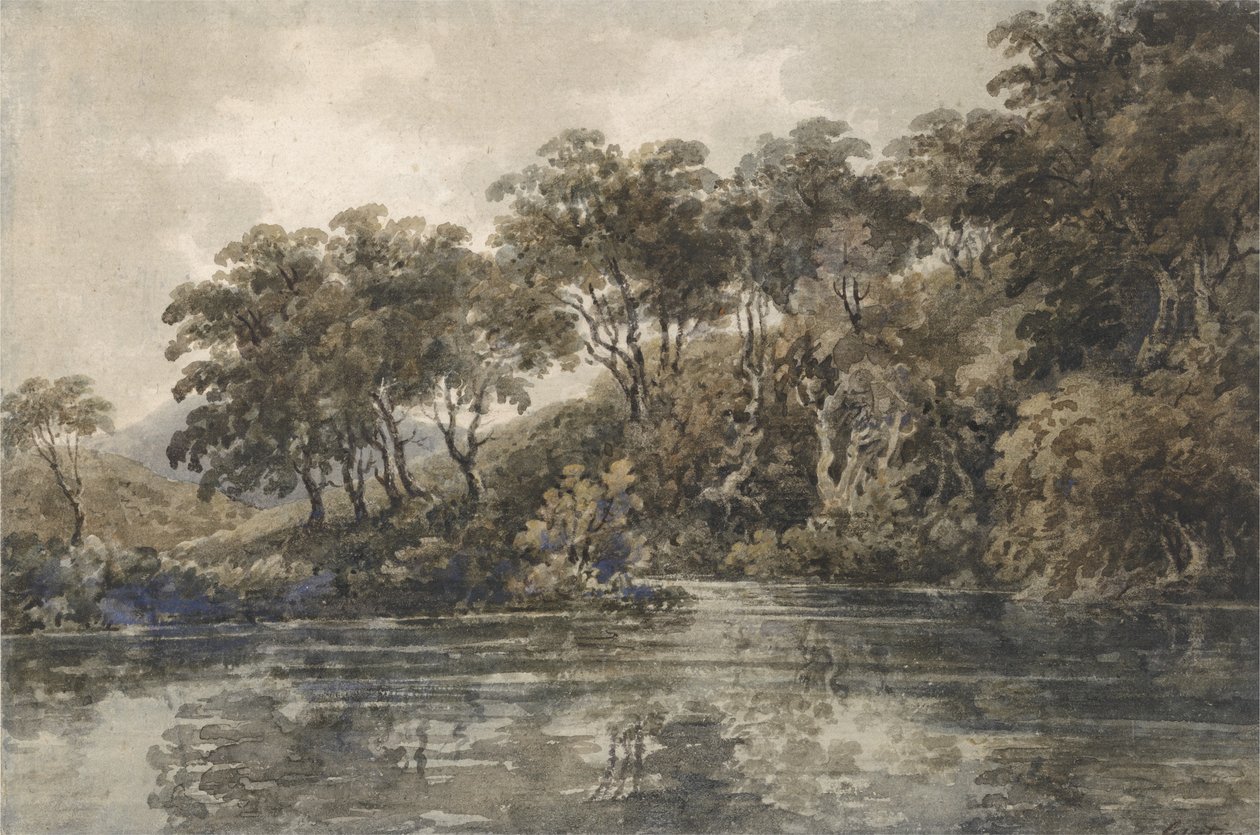 Træer og damme nær Bromley, Kent, ca. 1798 (w/c over blyant med kropsfarve på papir) af Thomas Girtin