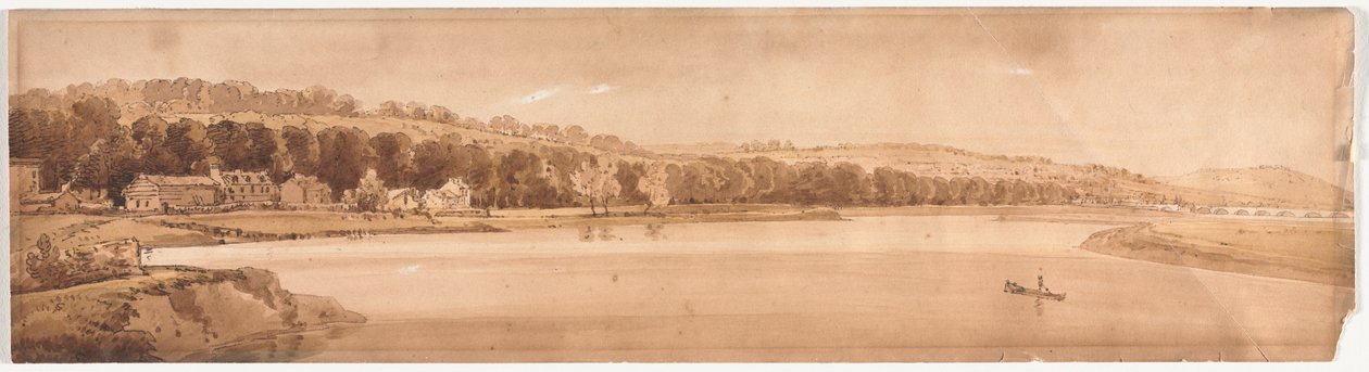 Tyve udsigter over Paris og omegn: Udsigt over St. Cloud og Mount Calvary taget fra Pont de Sêve af Thomas Girtin