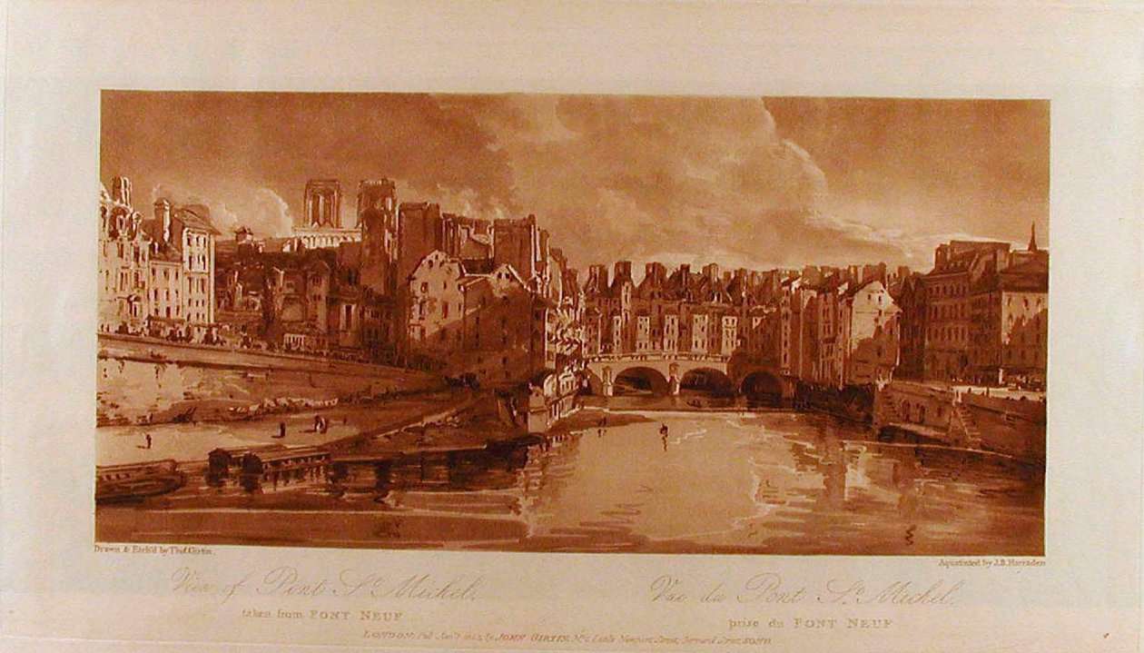 Ansicht der Pont St. Michel vom Pont Neuf aus af Thomas Girtin