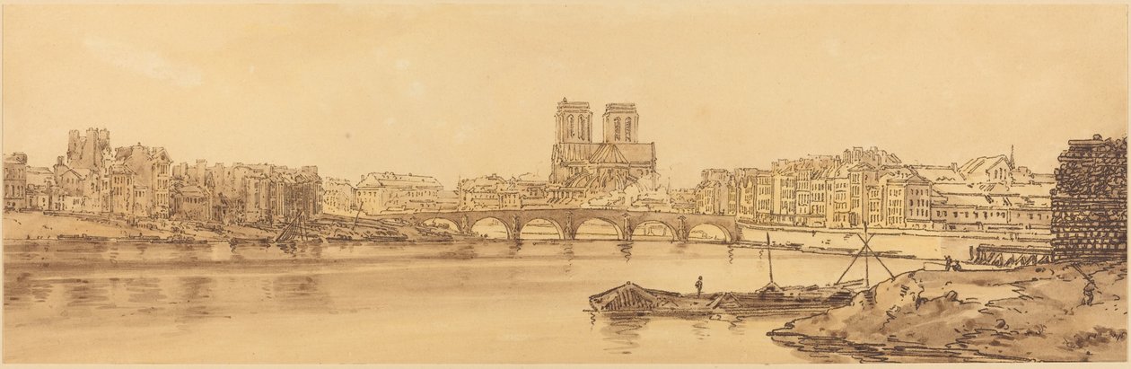 Udsigt over Pont de la Tournelle og Notre Dame taget fra Arsnel: pl.11 af Thomas Girtin