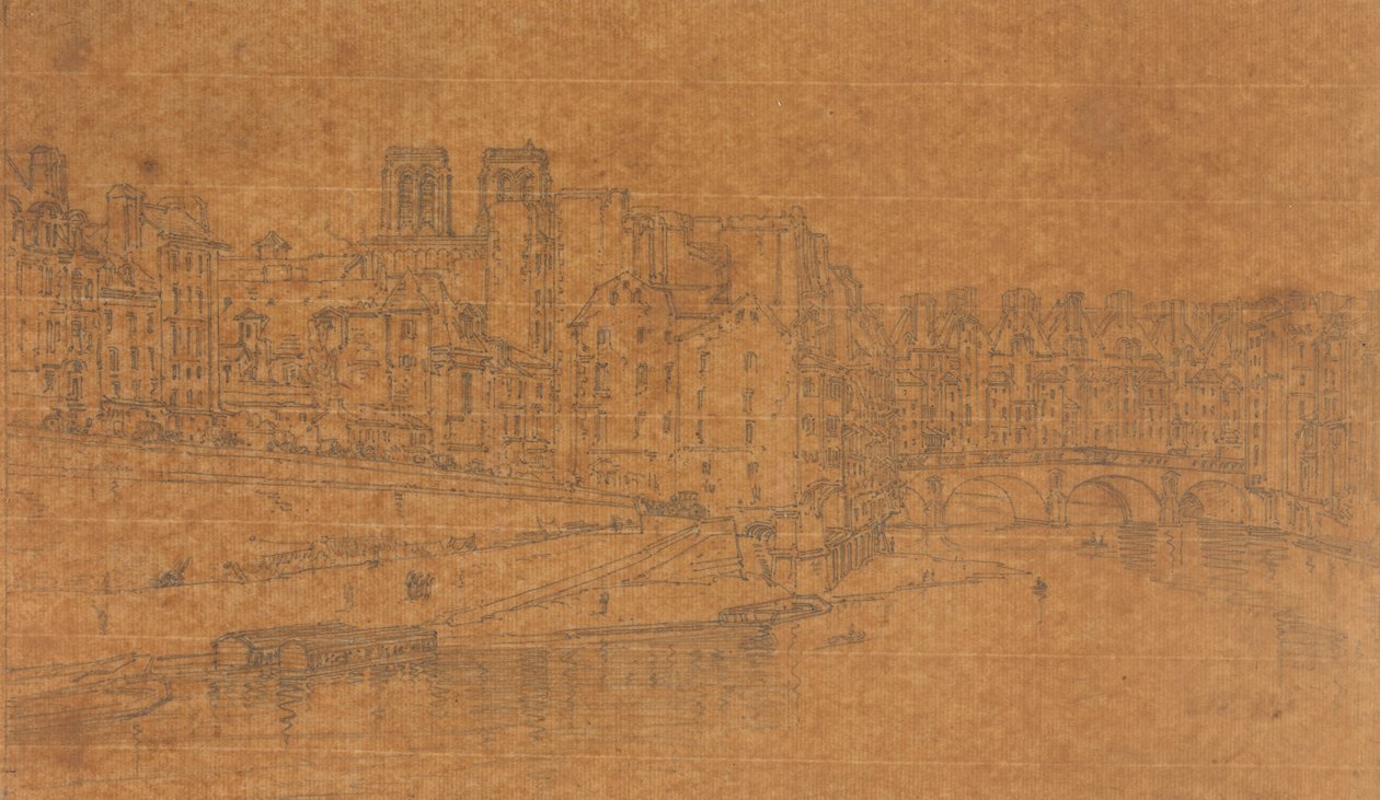 Udsigt over Pont St.Michel, taget fra Pont Neuf, 1803 (undersøgelse til plade 4 fra Views in Paris) af Thomas Girtin