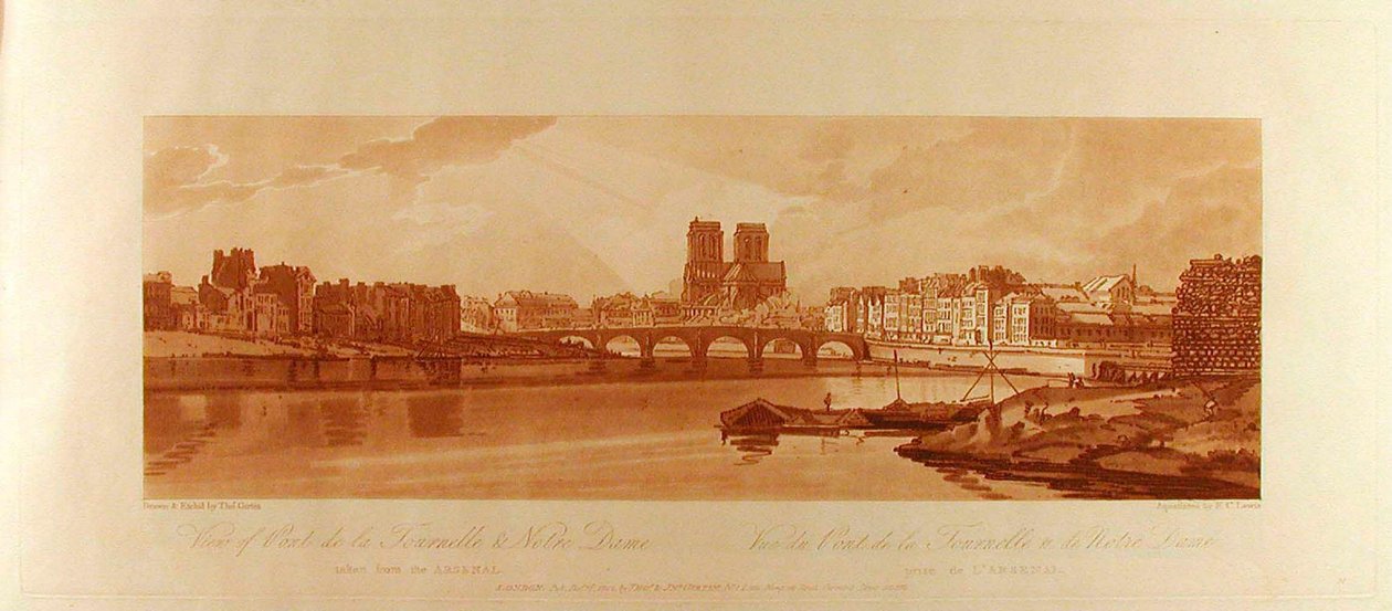 Ansicht der Pont de la Tournelle & Notre Dame vom Arsenal aus af Thomas Girtin