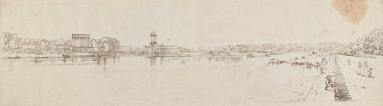 Udsigt over landsbyen Chaillot taget fra Pont de la Concorde af Thomas Girtin