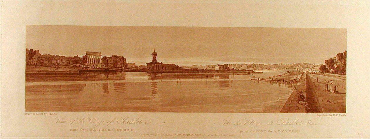 Ansicht des Dorfes Chaillot &c vom Pont de la Concorde aus gesehen af Thomas Girtin