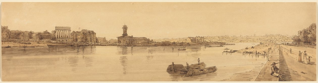 Udsigt over landsbyen Chaillot fra Pont de la Concorde: plansche 17 af Thomas Girtin