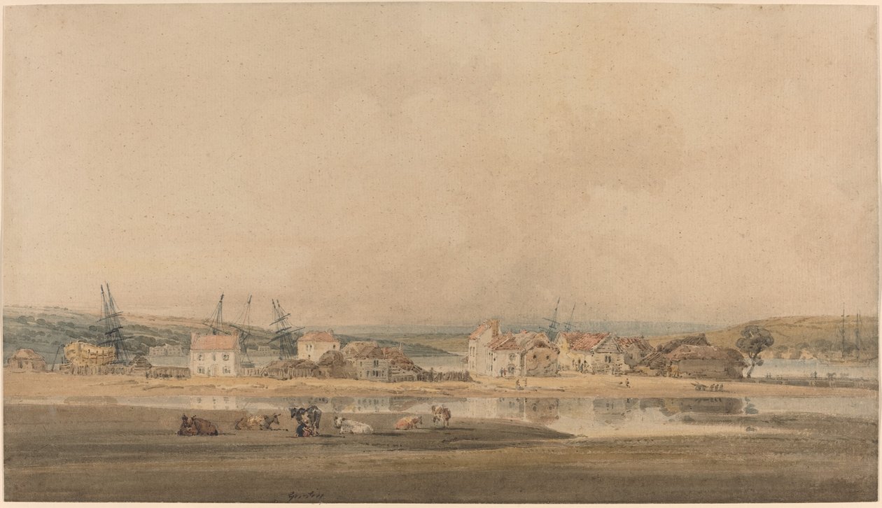 Landsby langs en flodmunding i Devon af Thomas Girtin