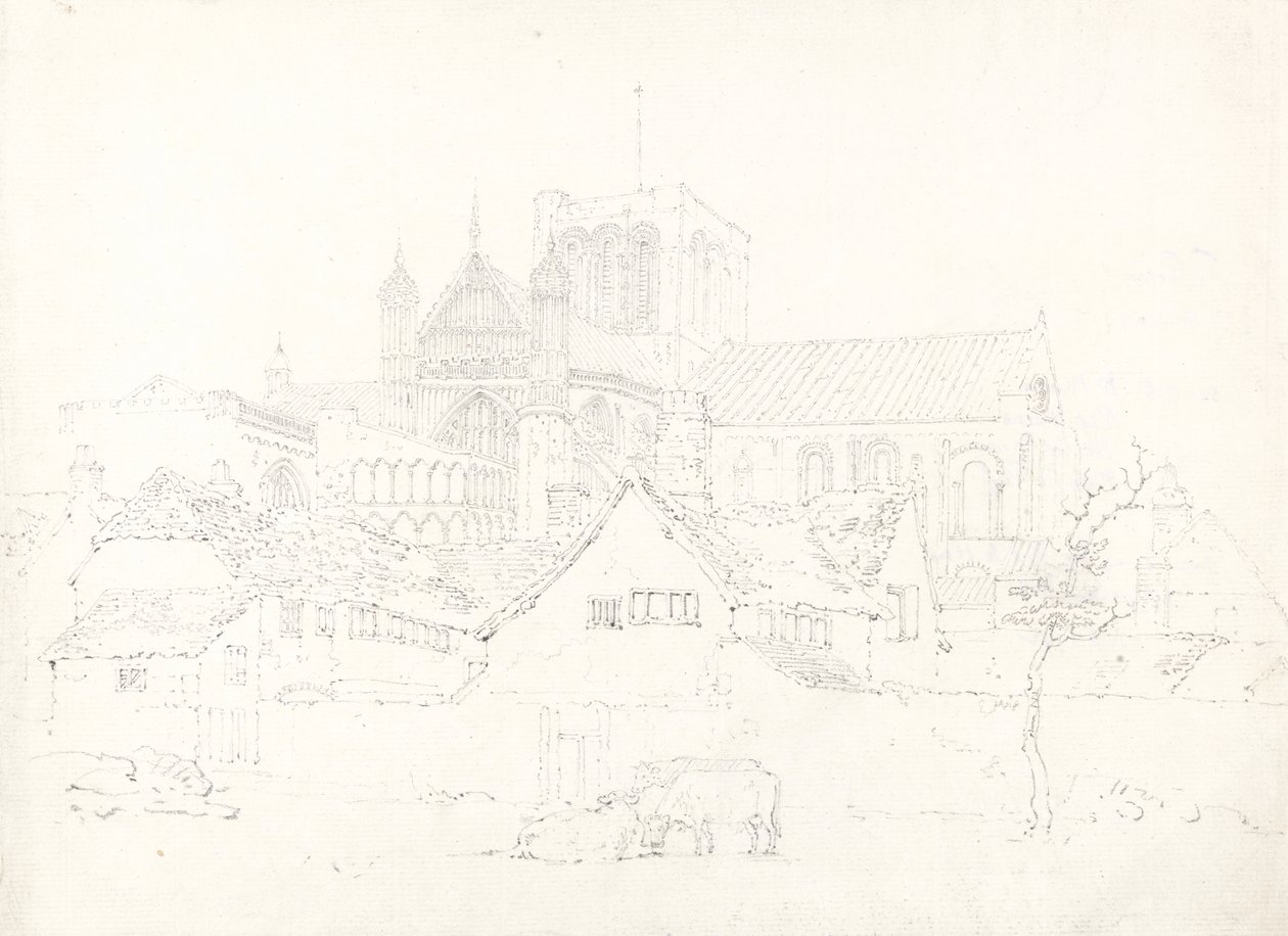 Winchester Cathedral, fra det nordøstlige, ca. 1795 (grafit på lagt papir) af Thomas Girtin