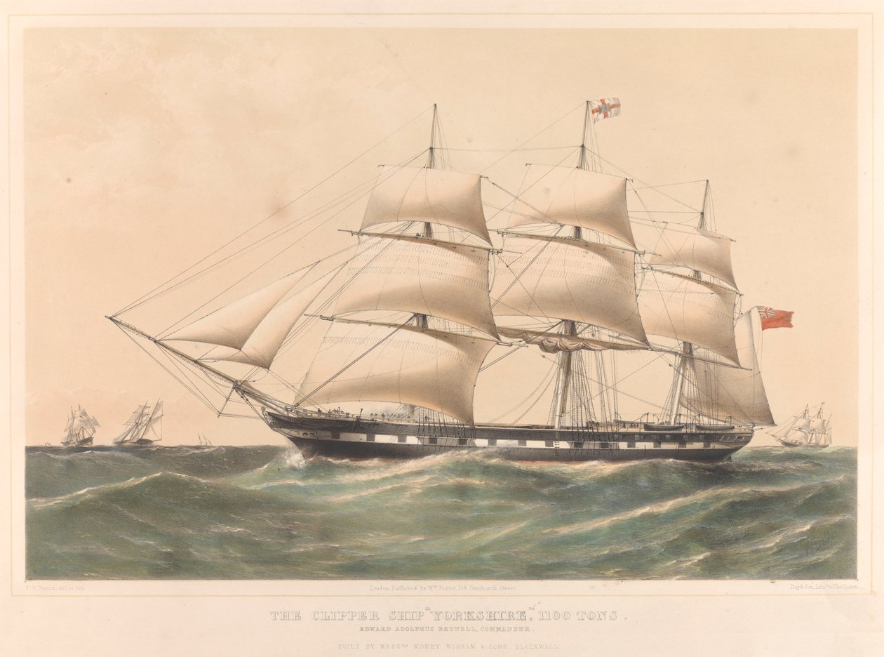 Clipperskibet Yorkshire 1100 tons, ca. 1857-60 (litografi i farver) af Thomas Goldsworth Dutton