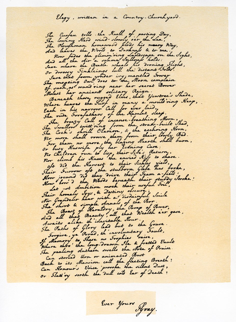 Elegi, skrevet på en landlig kirkegård, 18. december 1750. af Thomas Gray