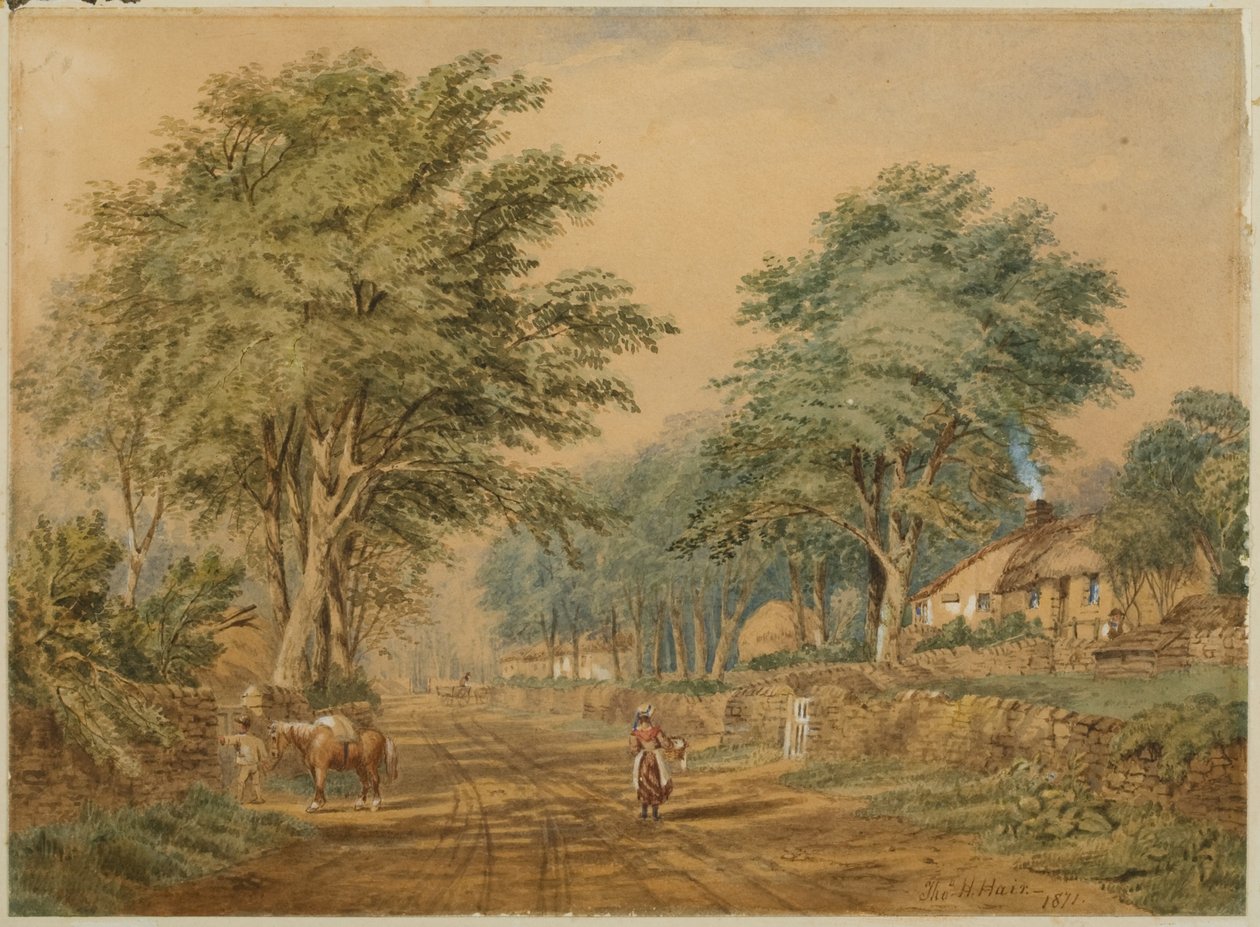 Etal, Northumberland (kropsfarve og akvarel på papir) af Thomas H. Hair