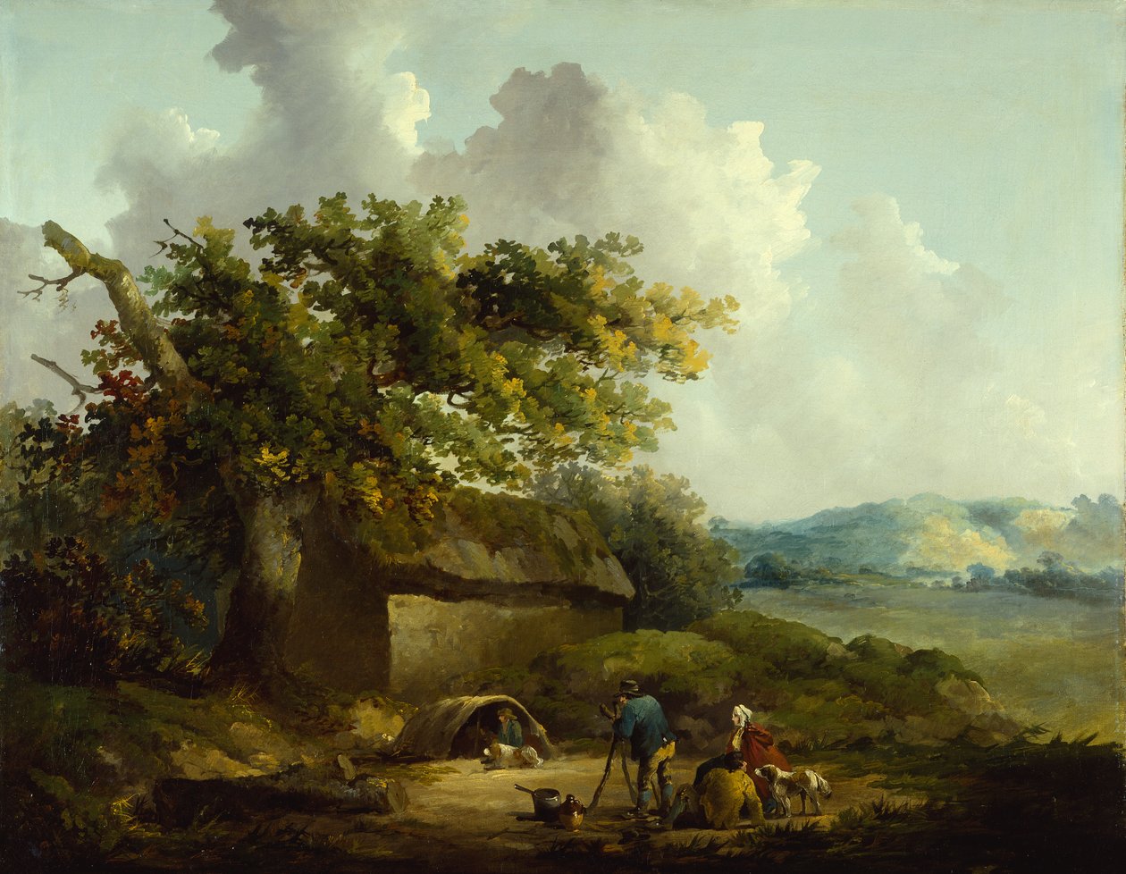 Bønder uden for et sommerhus (olie på lærred) af Thomas Hand