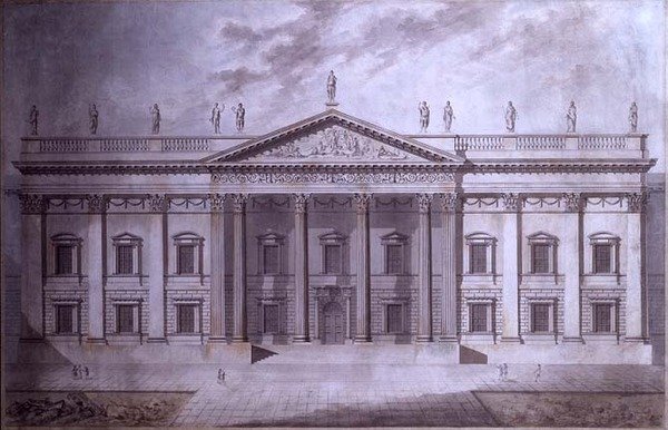 Projekt for et senathus, London (pen & blæk og akvarel på papir) af Thomas Hardwick