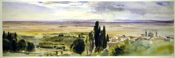 Frascati fra Villa Aldobrandini (akvarel på papir) af Thomas Hartley Cromek