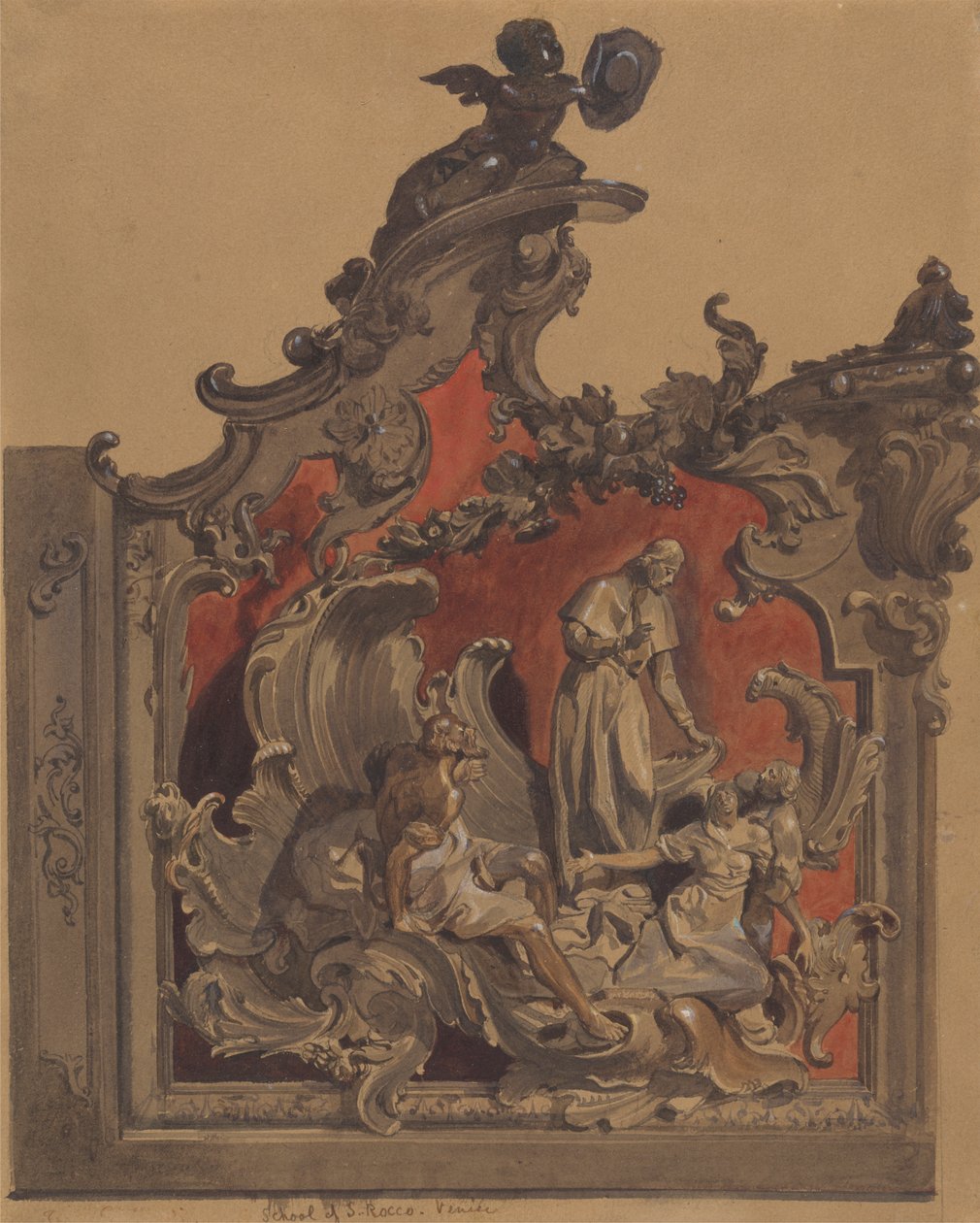School of St. Rocco, Venedig, Studie af buet udsmykning af Thomas Hartley Cromek