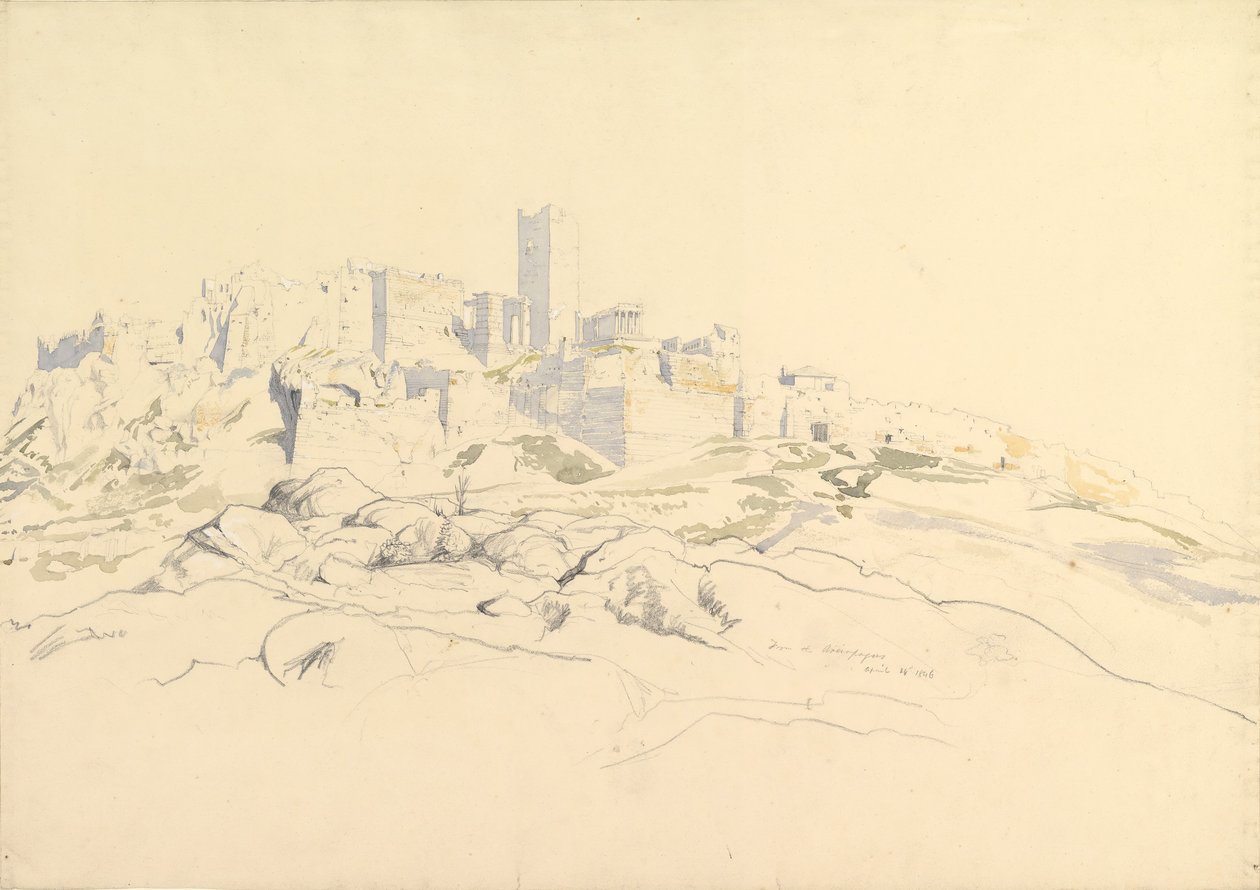 Akropolis fra Areopagos, Athen, 24. april 1846. af Thomas Hartley Cromek