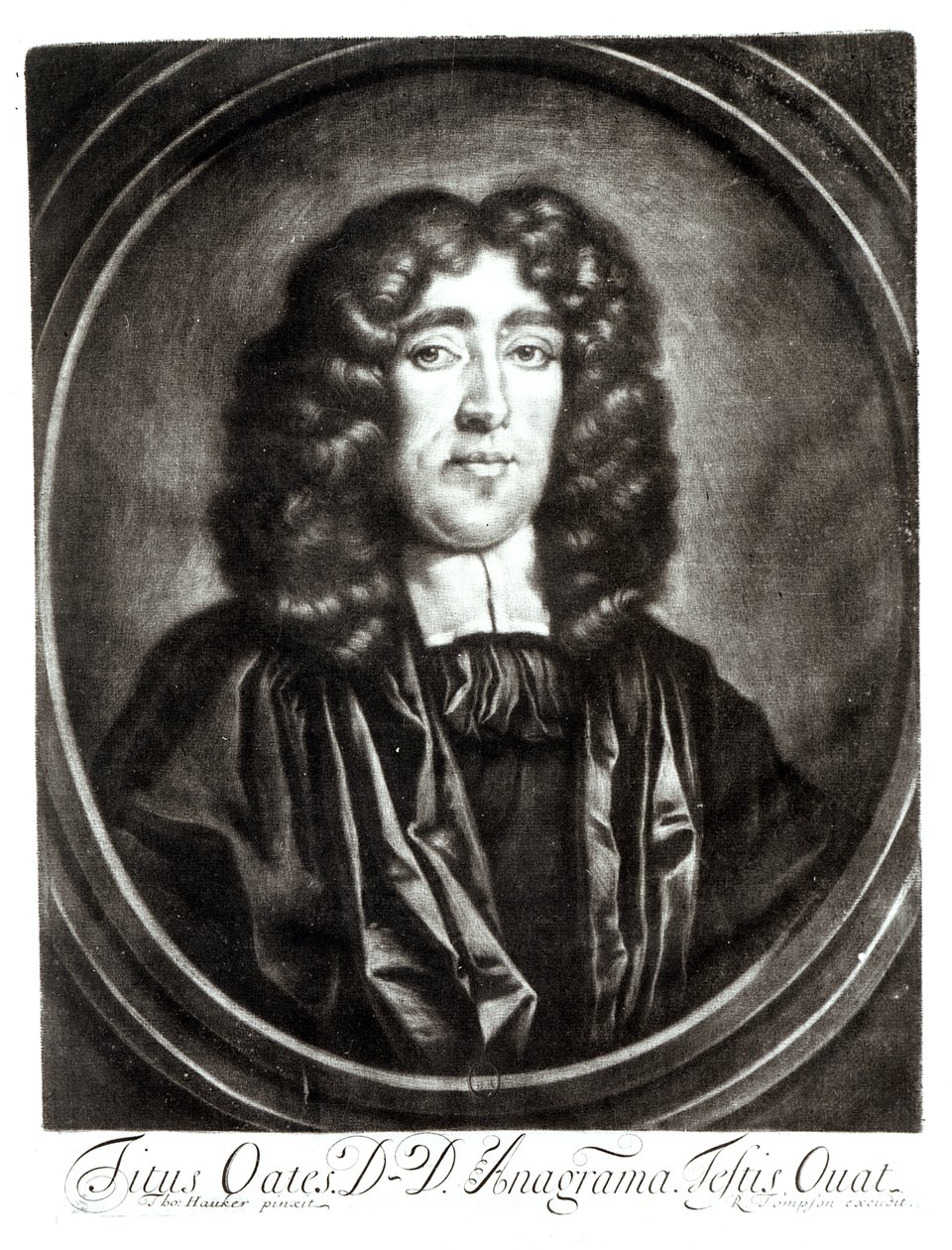 Portræt af Titus Oates (1649-1705) graveret af R. Thompson af Thomas Hawker