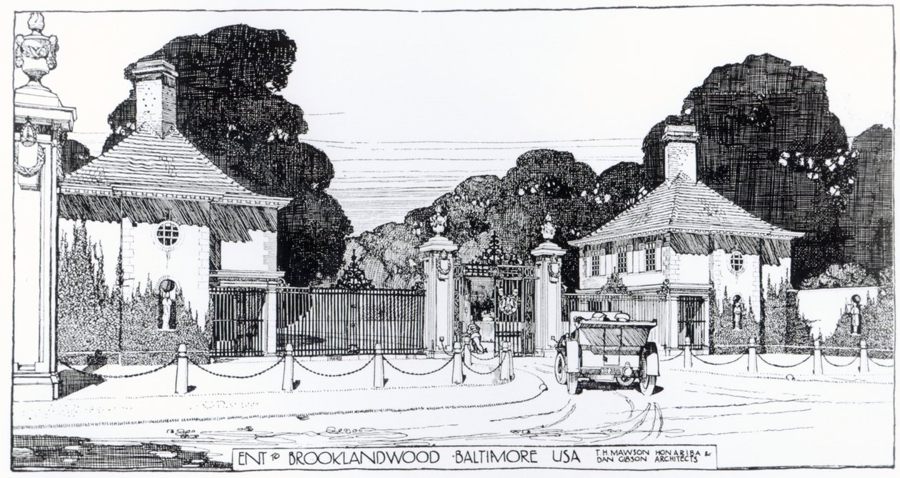 Indgang til Brooklandwood, Baltimore, USA, fra Thomas Mawsons 
