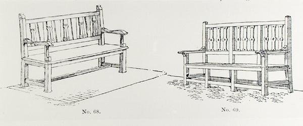 Havebænke, fra Thomas Mawsons "The Art and Craft of Garden Making", udgivet i 1900 (gravering) (s/h foto) af Thomas Hayton Mawson
