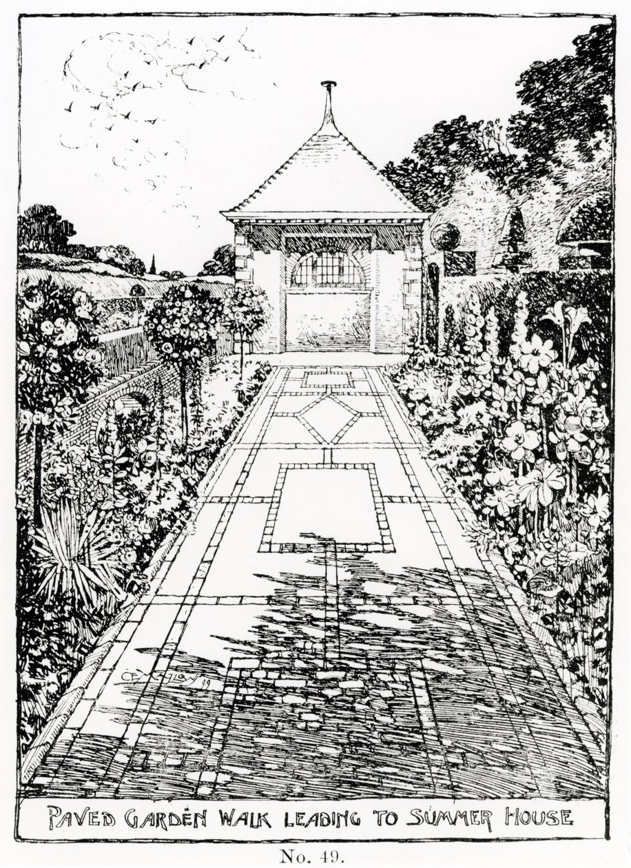 Paved Garden Walk Leading to Summer House, fra Thomas Mawsons "The Art and Craft of Garden Making", udgivet i 1900 af Thomas Hayton Mawson