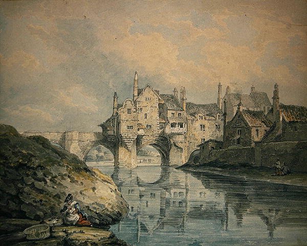 Elvet Bridge, Durham (akvarel på papir) af Thomas Hearne