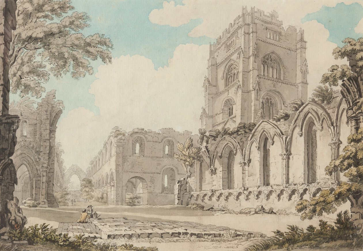 Fountains Abbey, ukendt dato (akvarel på papir) af Thomas Hearne