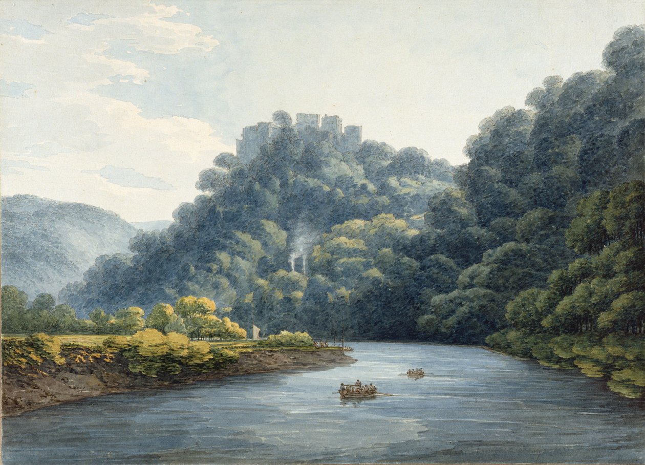 Goodrich Castle on the Wye (wc, pen og blæk, kridt og blyant på papir) af Thomas Hearne