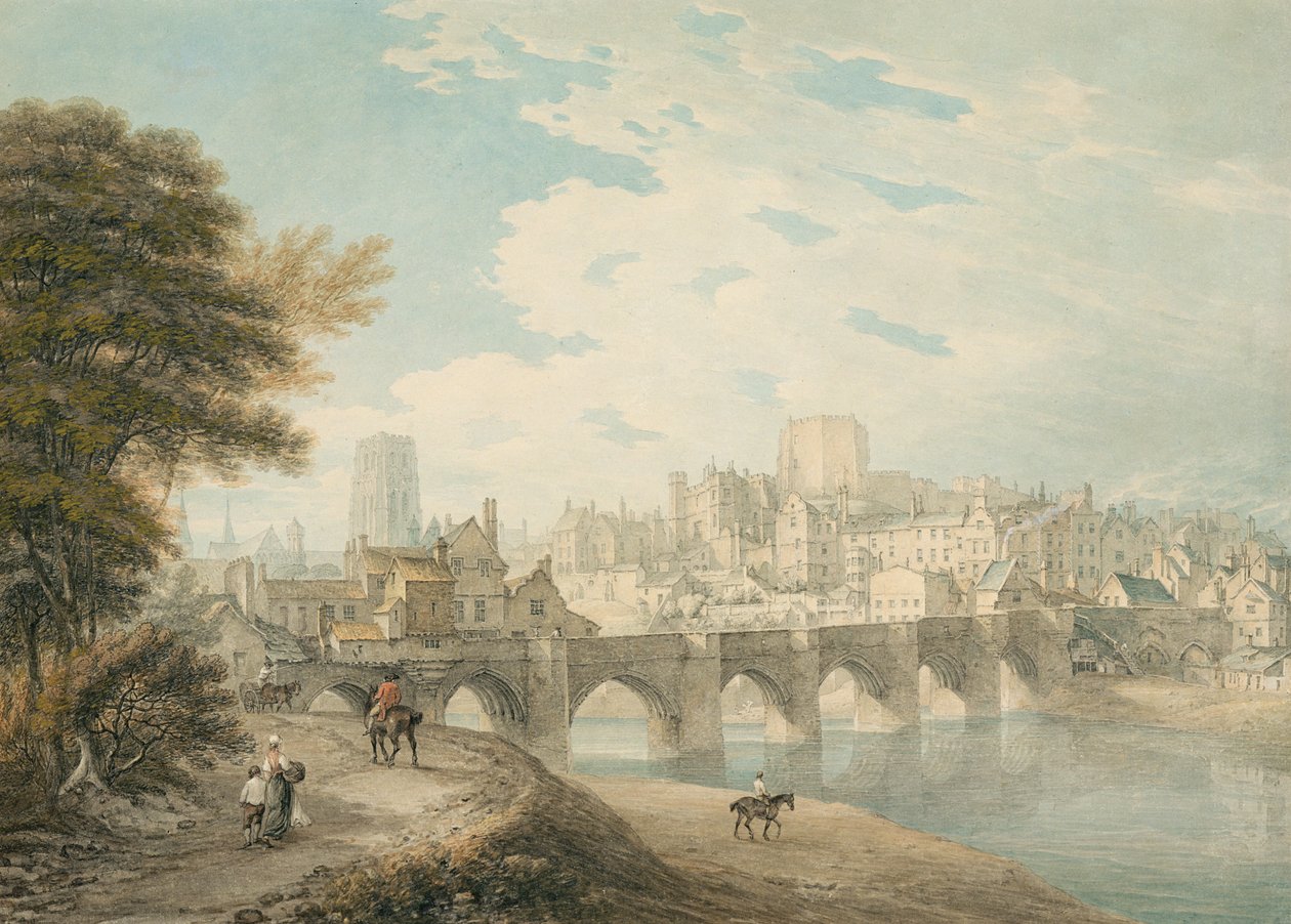 Nordøstlig udsigt over Durham, ca.1783 (blyant, akvarel og gouache på papir) af Thomas Hearne