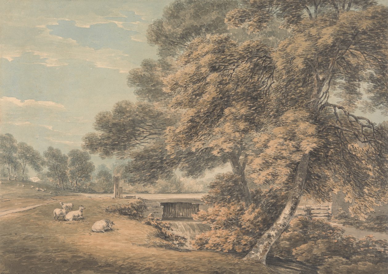 Træerne og floden i parken ved Coleorton Hall, Leicestershire af Thomas Hearne