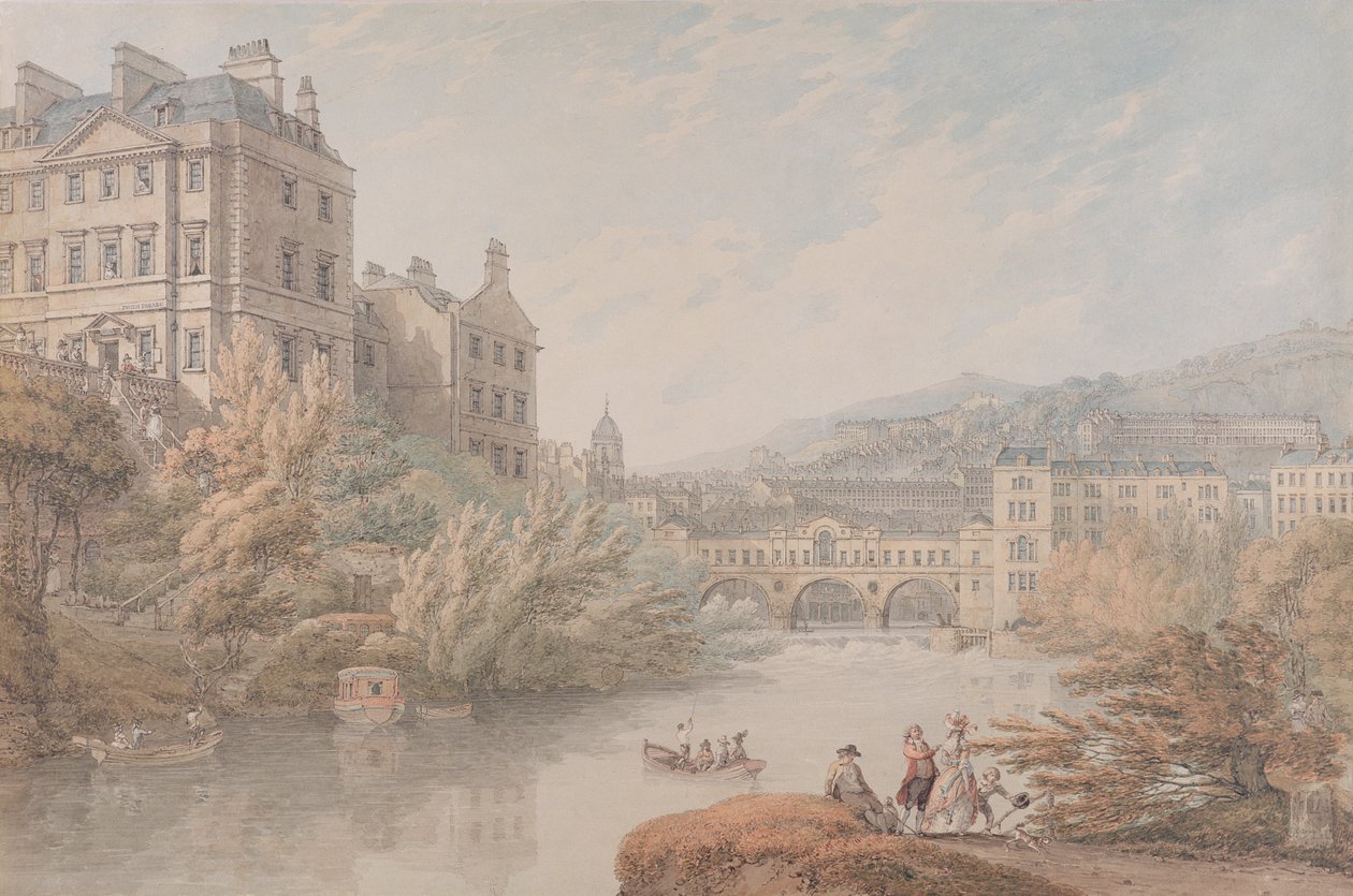 Udsigt over Bath fra Spring Gardens (wc med pen og gråt blæk over grafit på vævet papir) af Thomas Hearne