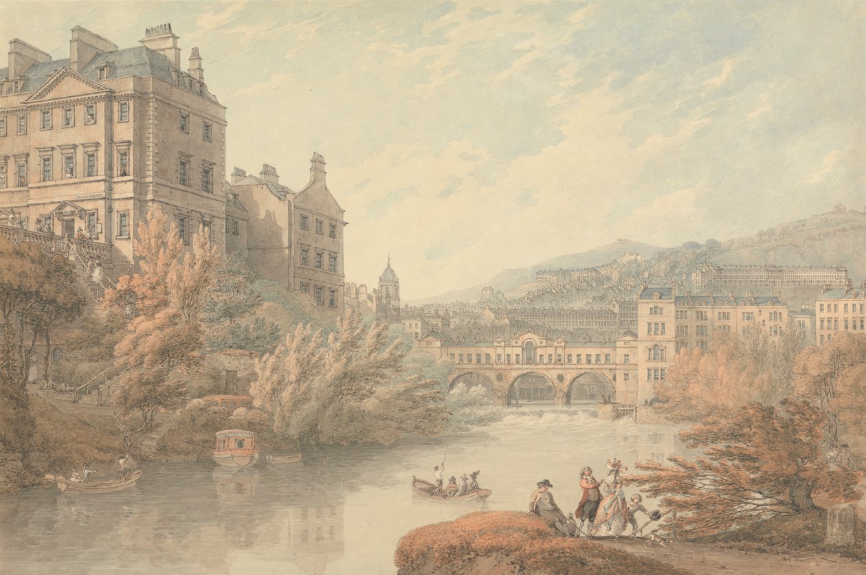 Udsigt over Bath fra Spring Gardens af Thomas Hearne