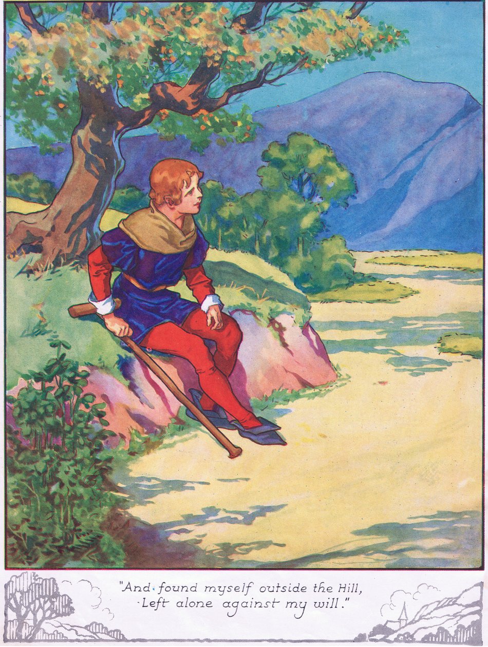"Og fandt mig selv uden for bakken, efterladt alene mod min vilje" (farvelitografi) af Thomas Heath Robinson