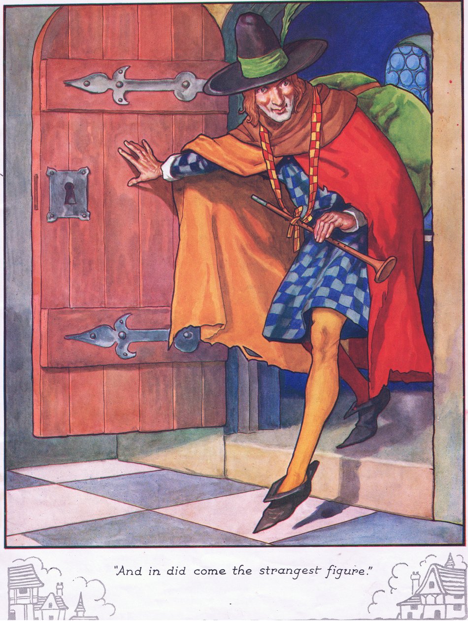 "Og ind kom den mærkeligste skikkelse" (farvelitografi) af Thomas Heath Robinson