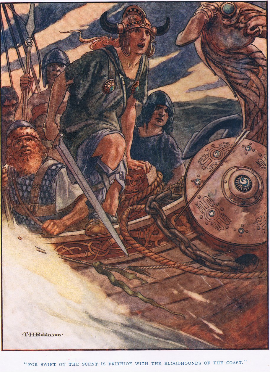 For hurtig på duften er Frithiof (litho) af Thomas Heath Robinson