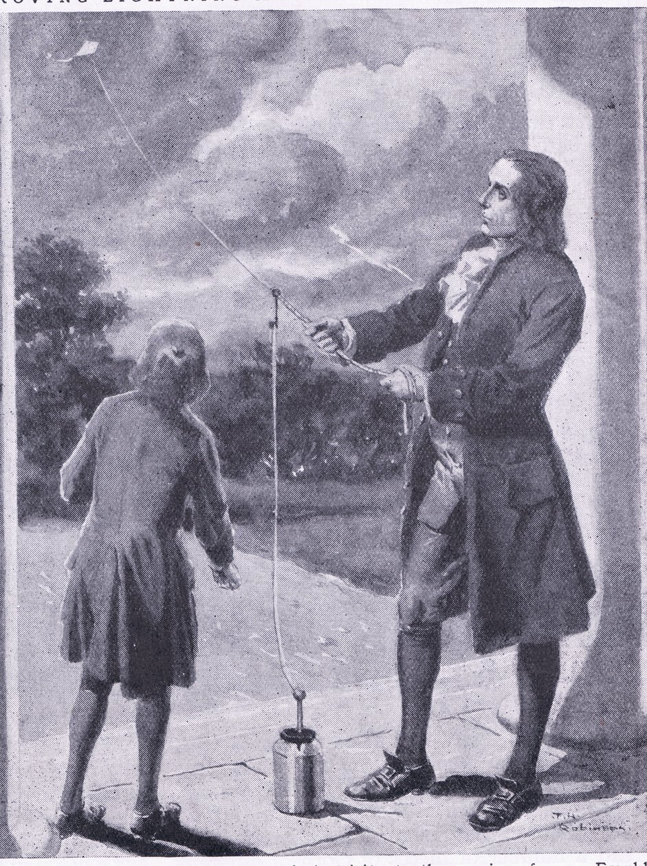 Franklin beviser lyn og elektriske fænomener, illustration fra 
