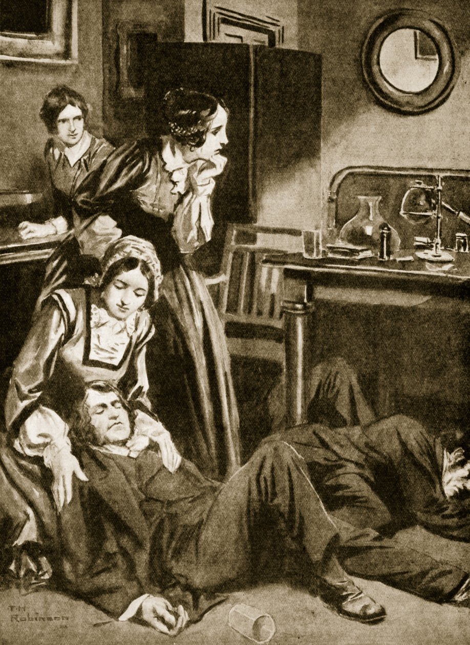 James Simpson og hans assistenter opdager kloroform, november 1847 (litografi) af Thomas Heath Robinson