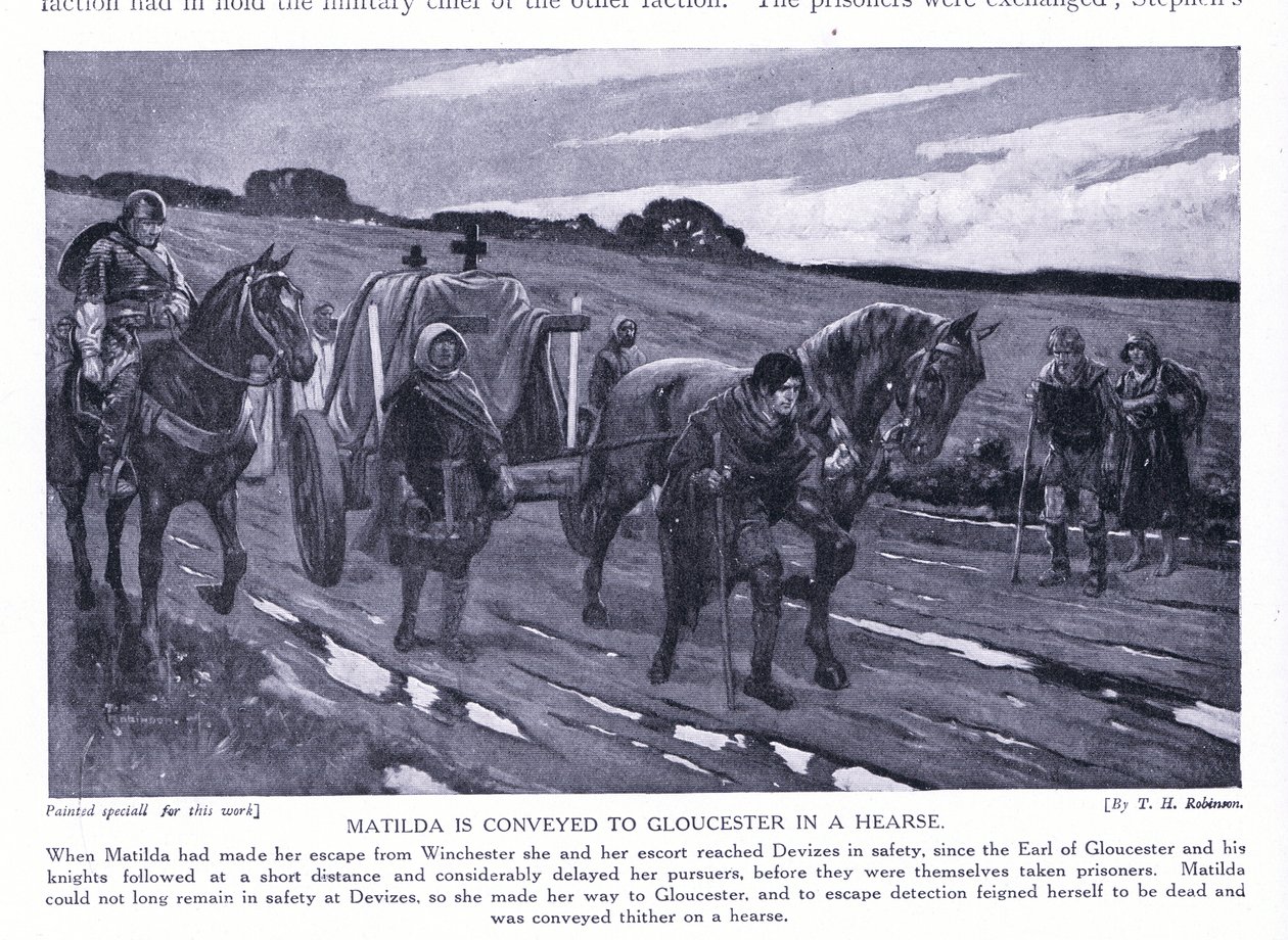 Matilda kørt til Gloucester i en rustvogn (litografi) af Thomas Heath Robinson