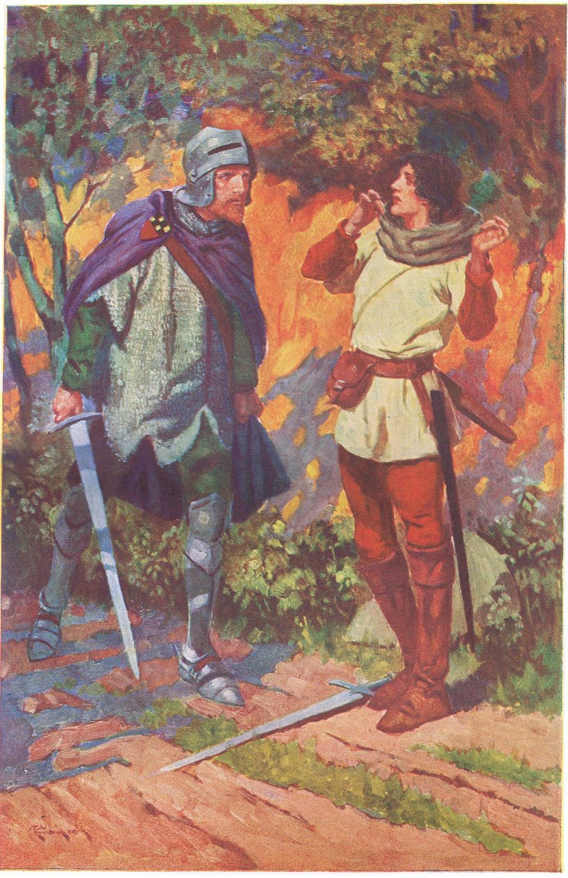 "Robin!" råbte hun. "Kender du mig ikke Kender du ikke din Marion (farvelitografi) af Thomas Heath Robinson