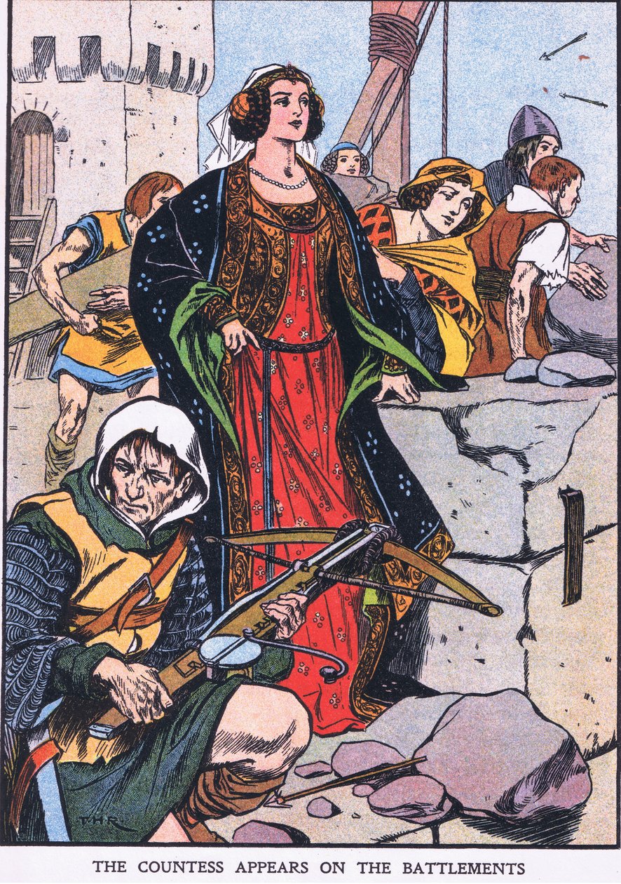 Grevinden vises på brystværnet (farvelitografi) af Thomas Heath Robinson