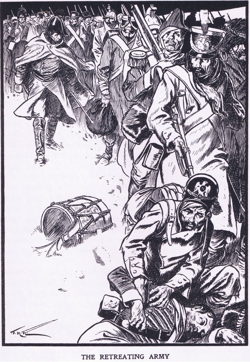 Den tilbagetrækkende hær (farvelitografi) af Thomas Heath Robinson