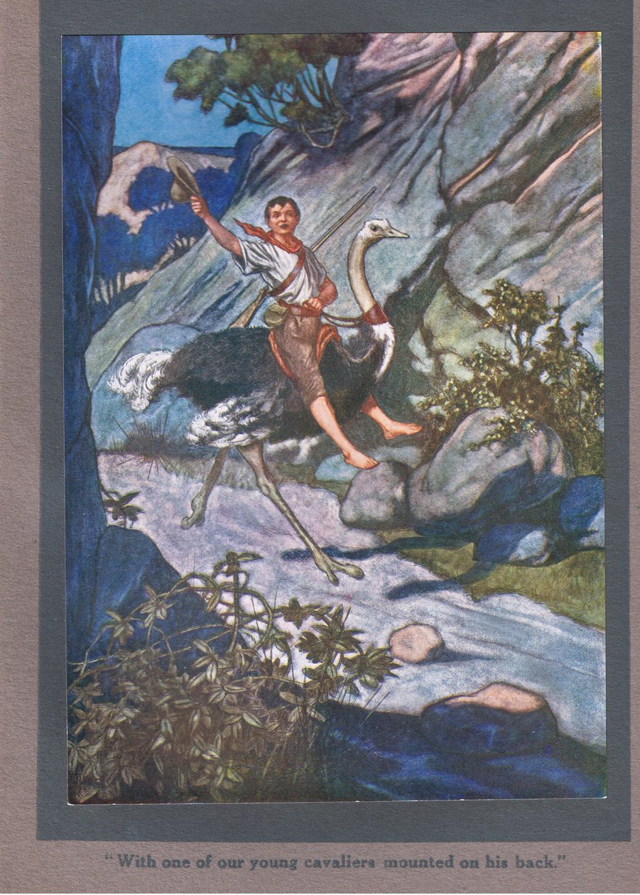 Med en af vores unge kavalerer på ryggen (farvelitografi) af Thomas Heath Robinson