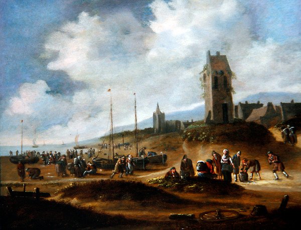 Udsigt over Egmond med fiskere, der sælger deres fangst af Thomas Heeremans