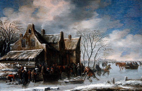 Et vinterlandskab (olie på panel) af Thomas Heeremans
