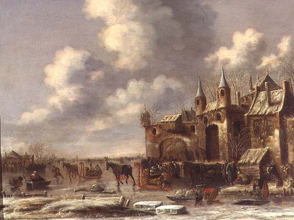 Byboere på isen ved en byport af Thomas Heeremans